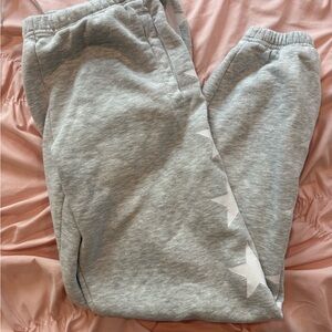 Starfit gray sweatpants lines with white stars
